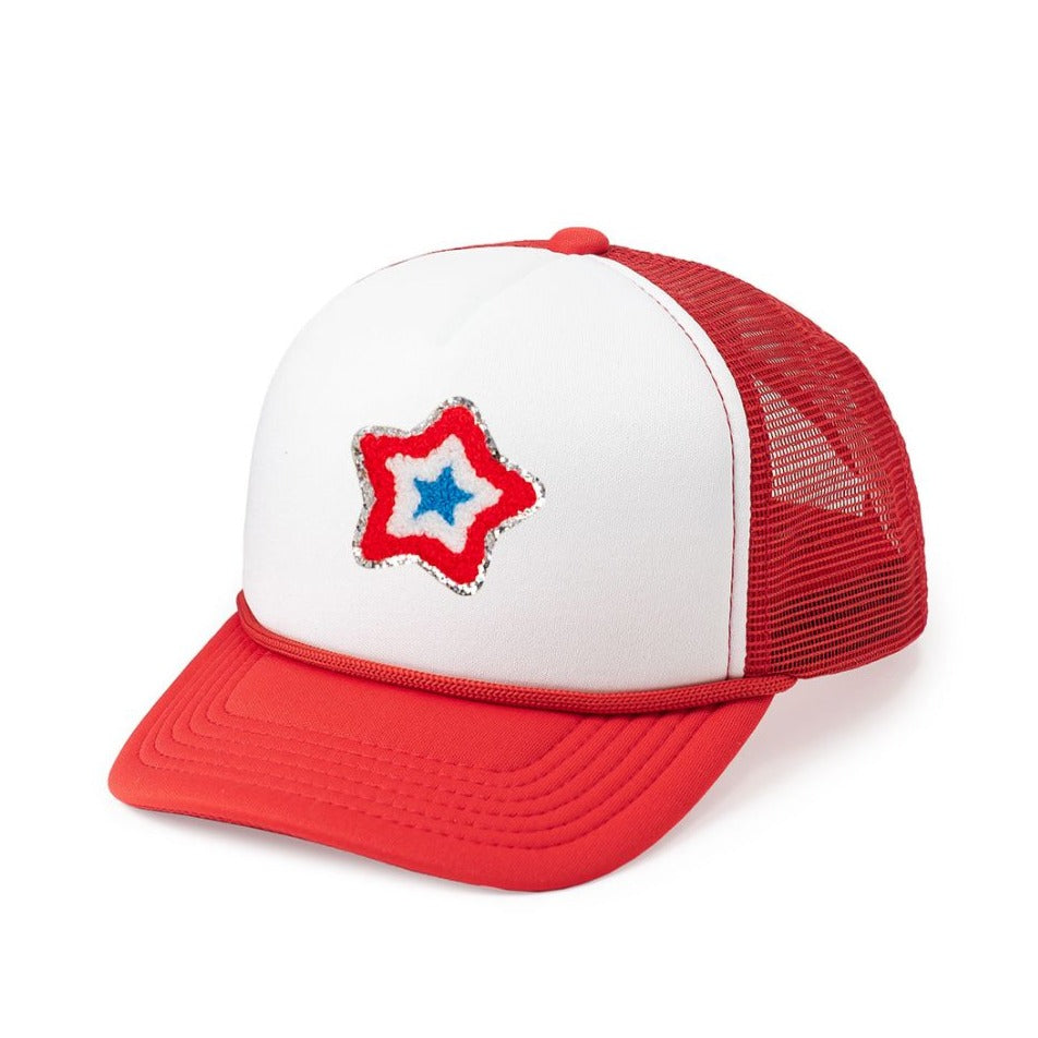 Patriotic Star Patch Trucker Hat - Red/White - HoneyBug 