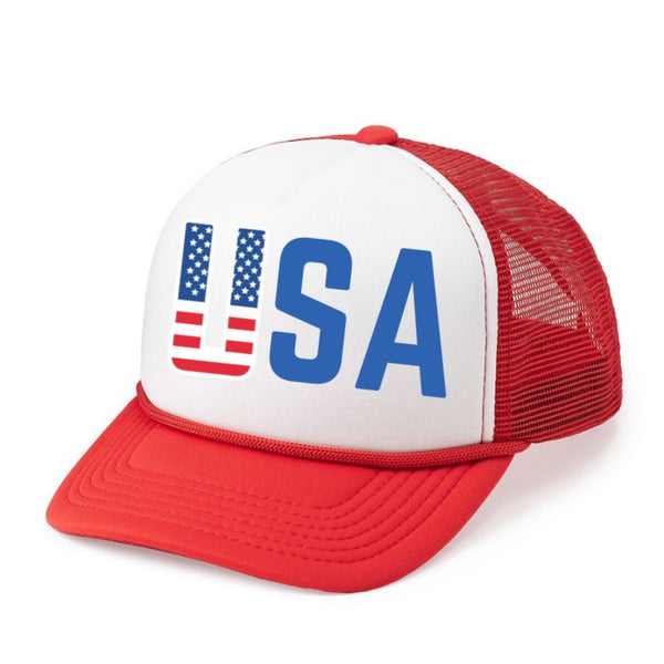 USA Flag Trucker Hat - Red/White - HoneyBug 
