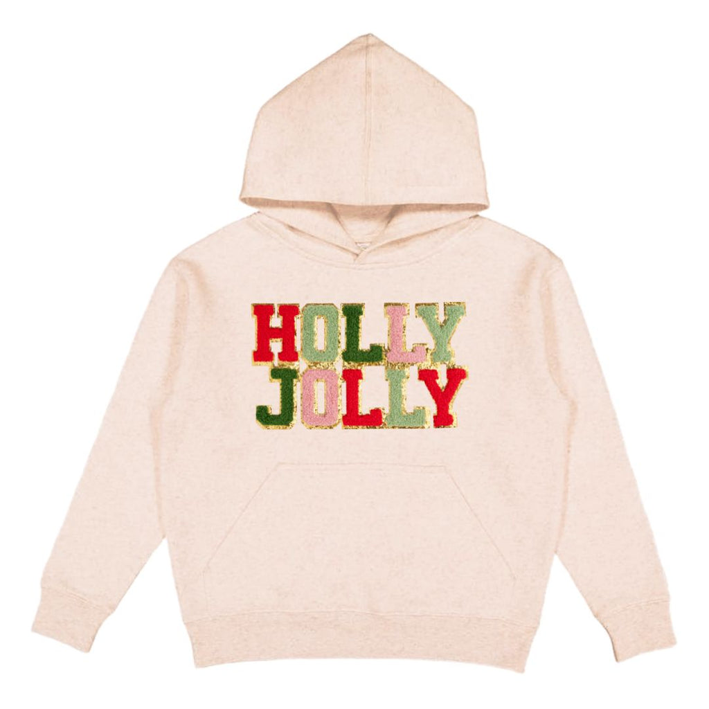 Holly Jolly Patch Christmas Youth Hoodie - Natural - HoneyBug 