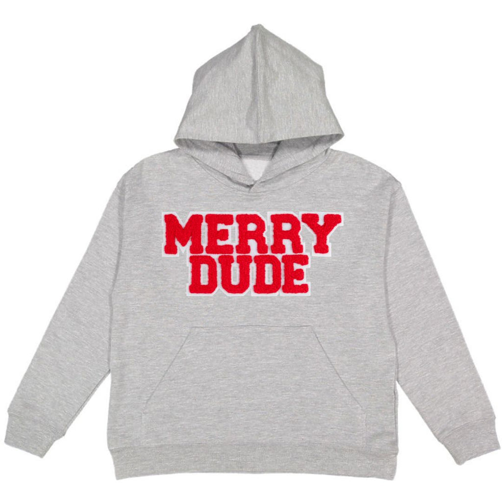 Merry Dude Patch Christmas Youth Hoodie - Gray - HoneyBug 