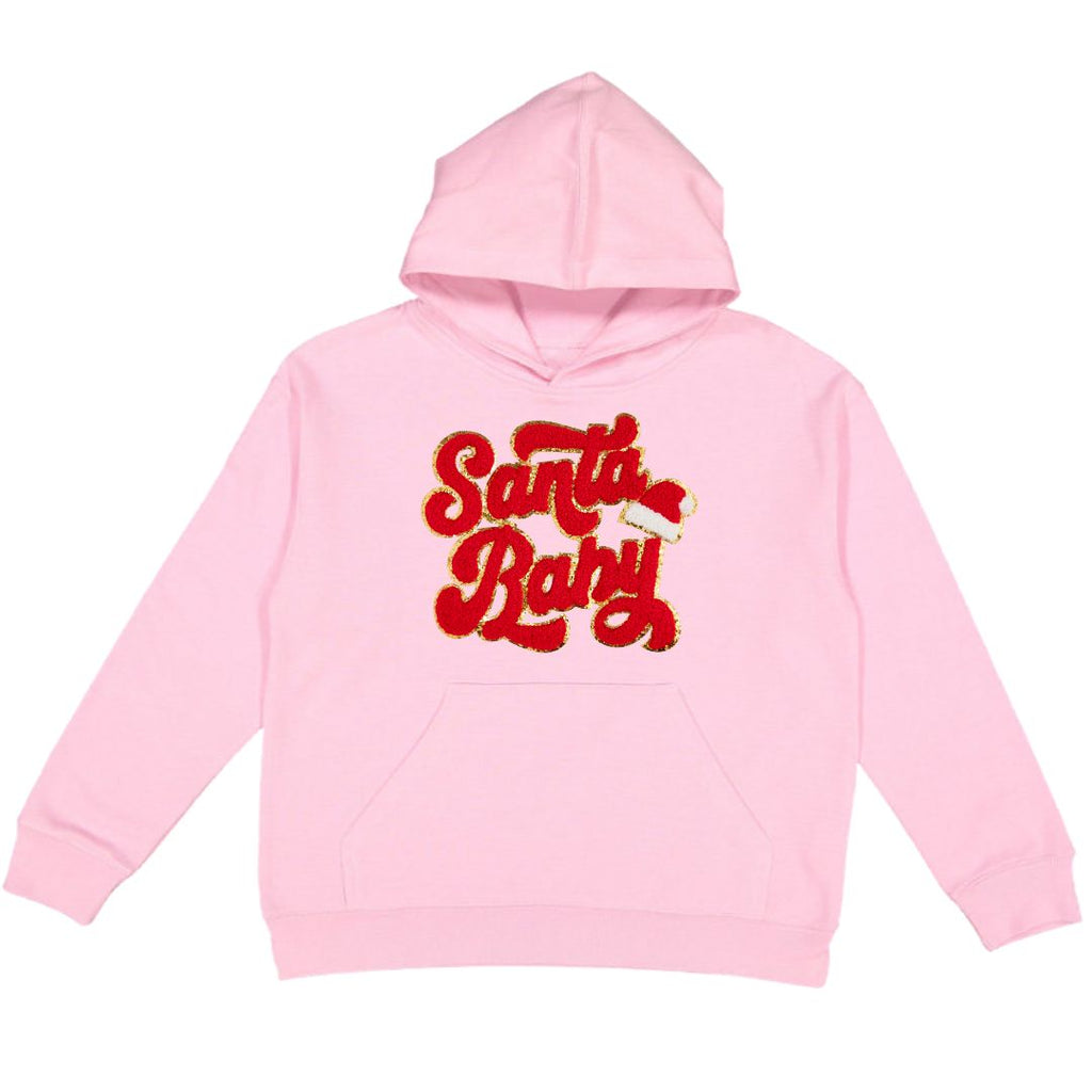 Santa Baby Patch Christmas Youth Hoodie - Pink - HoneyBug 