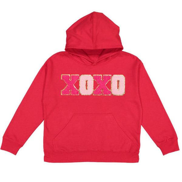 XOXO Patch Valentine's Day Youth Hoodie - Red - HoneyBug 