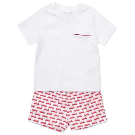Hudson Boys' Short Set - Fire Truck Red - HoneyBug 