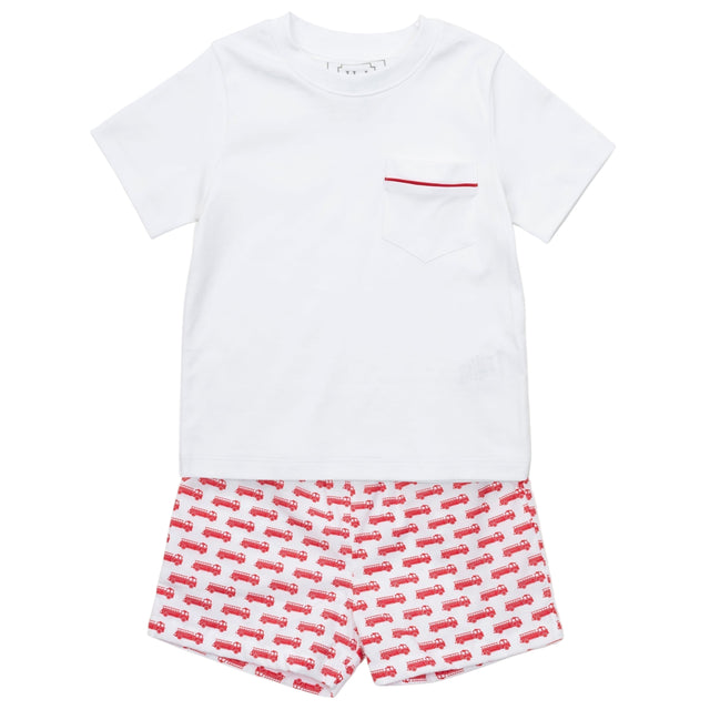 Hudson Boys' Short Set - Fire Truck Red - HoneyBug 