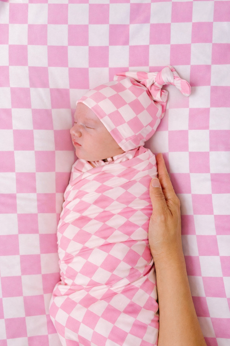 Sugar Pink Checkered Knotted Hat