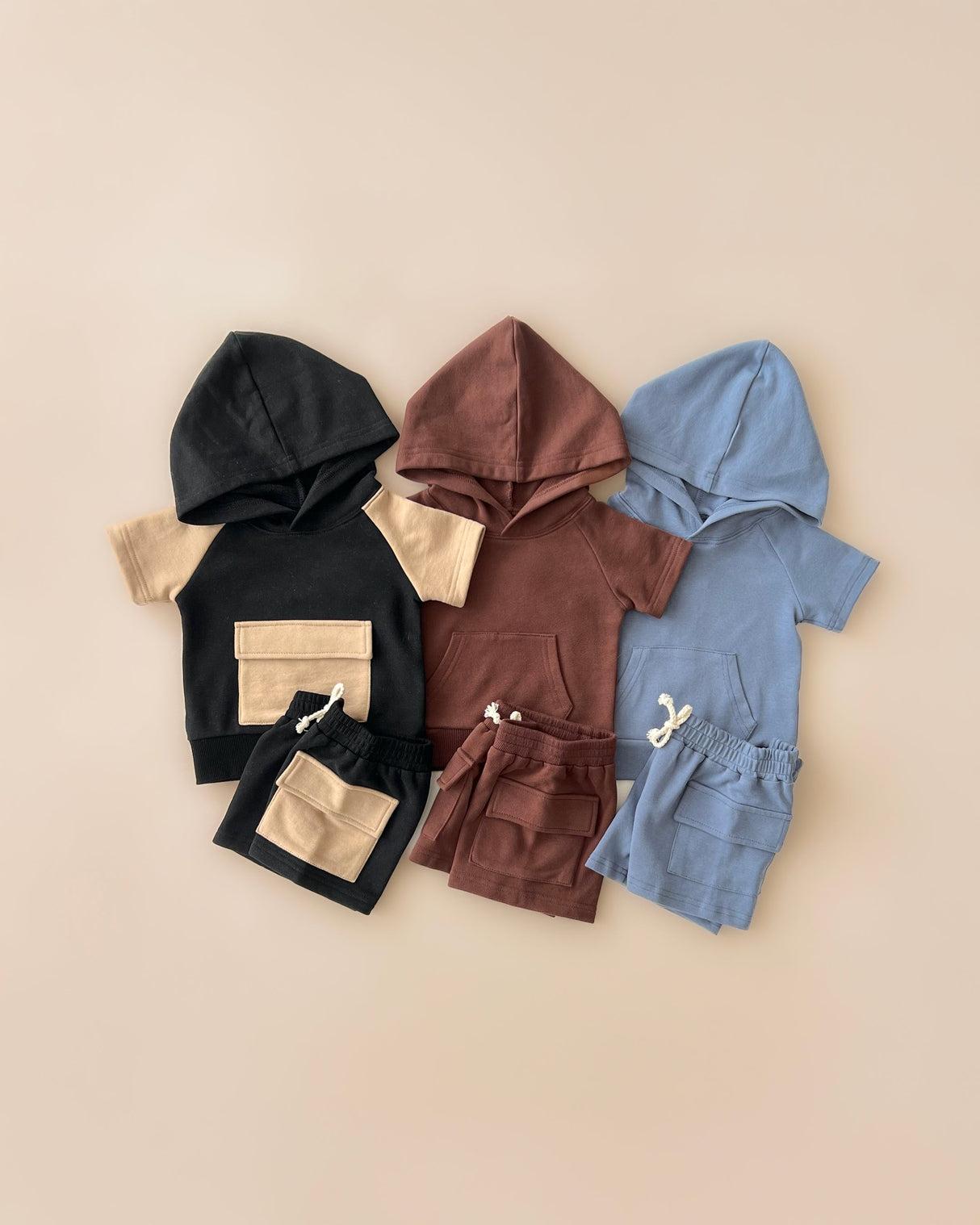 Terry Cargo Shorts Set | Chocolate - HoneyBug 