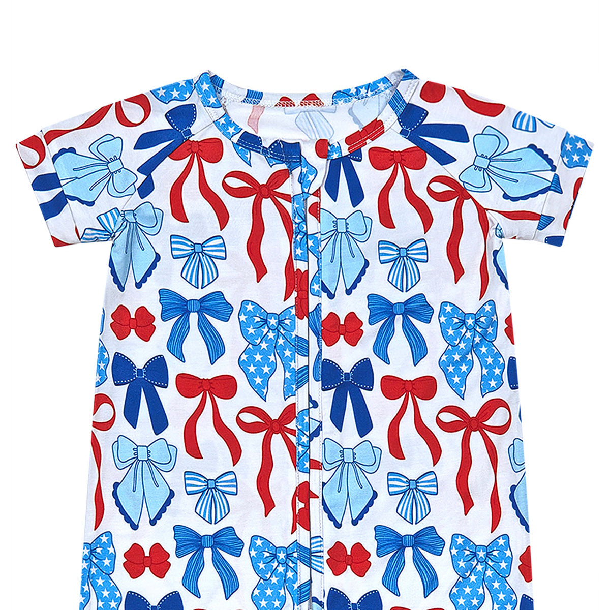 Bamboo Shorty Romper  | Red-White & Bows