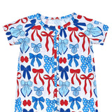 Bamboo Shorty Romper  | Red-White & Bows