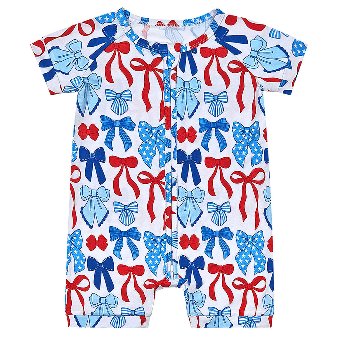 Bamboo Shorty Romper  | Red-White & Bows