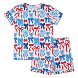 Bamboo Shorts Set | Red-White & Bows