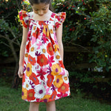 Girls Everly Square Neck Dress | Red and Orange Floral Medley - HoneyBug 