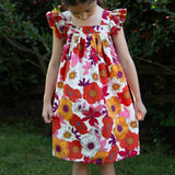 Girls Everly Square Neck Dress | Red and Orange Floral Medley - HoneyBug 