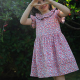 Girls Ana Dress with Ruffles | Red and Blue Floral - HoneyBug 