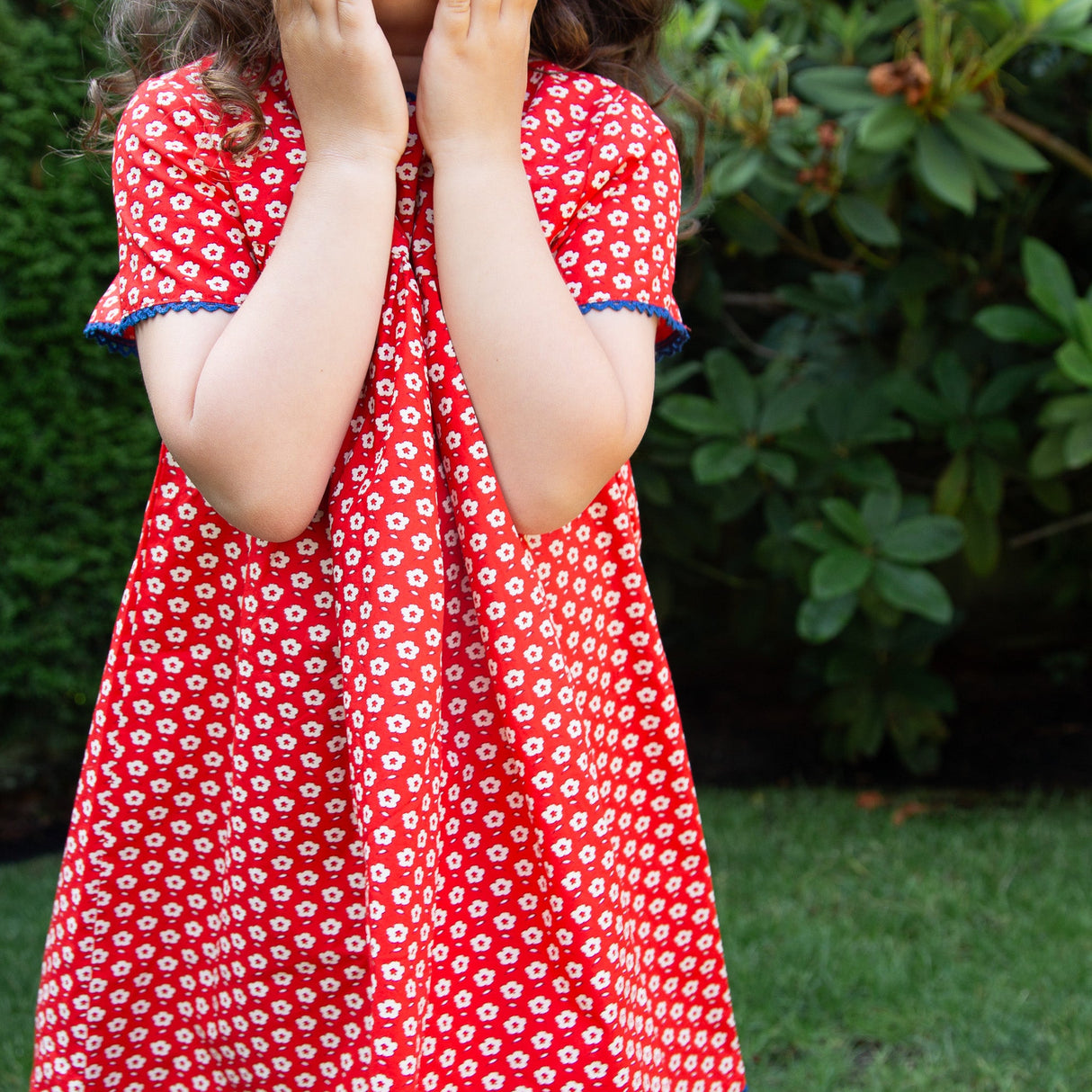 Toddler Amy Dress with Lace Trim | Flowers in Brilliant Red - HoneyBug 