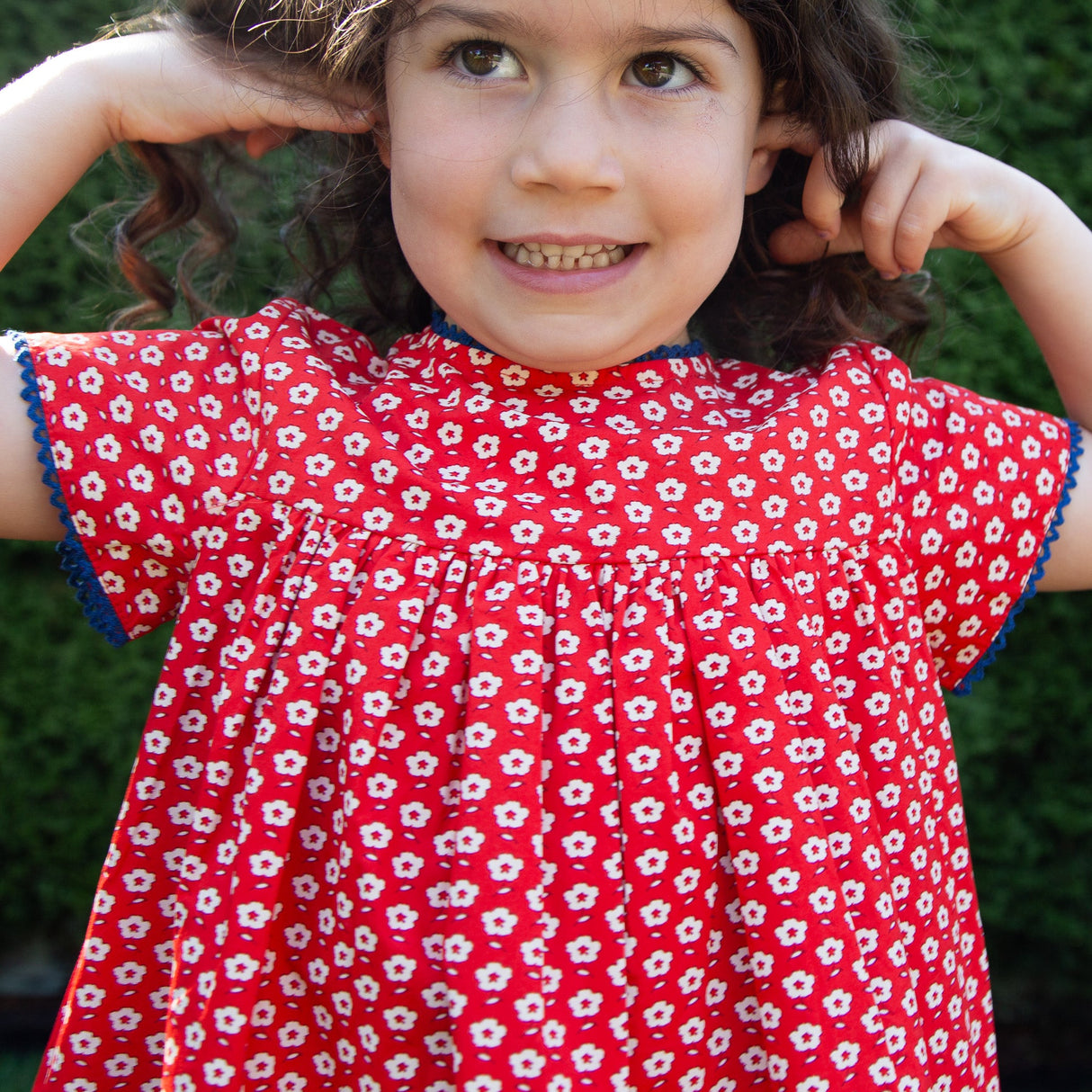 Toddler Amy Dress with Lace Trim | Flowers in Brilliant Red - HoneyBug 