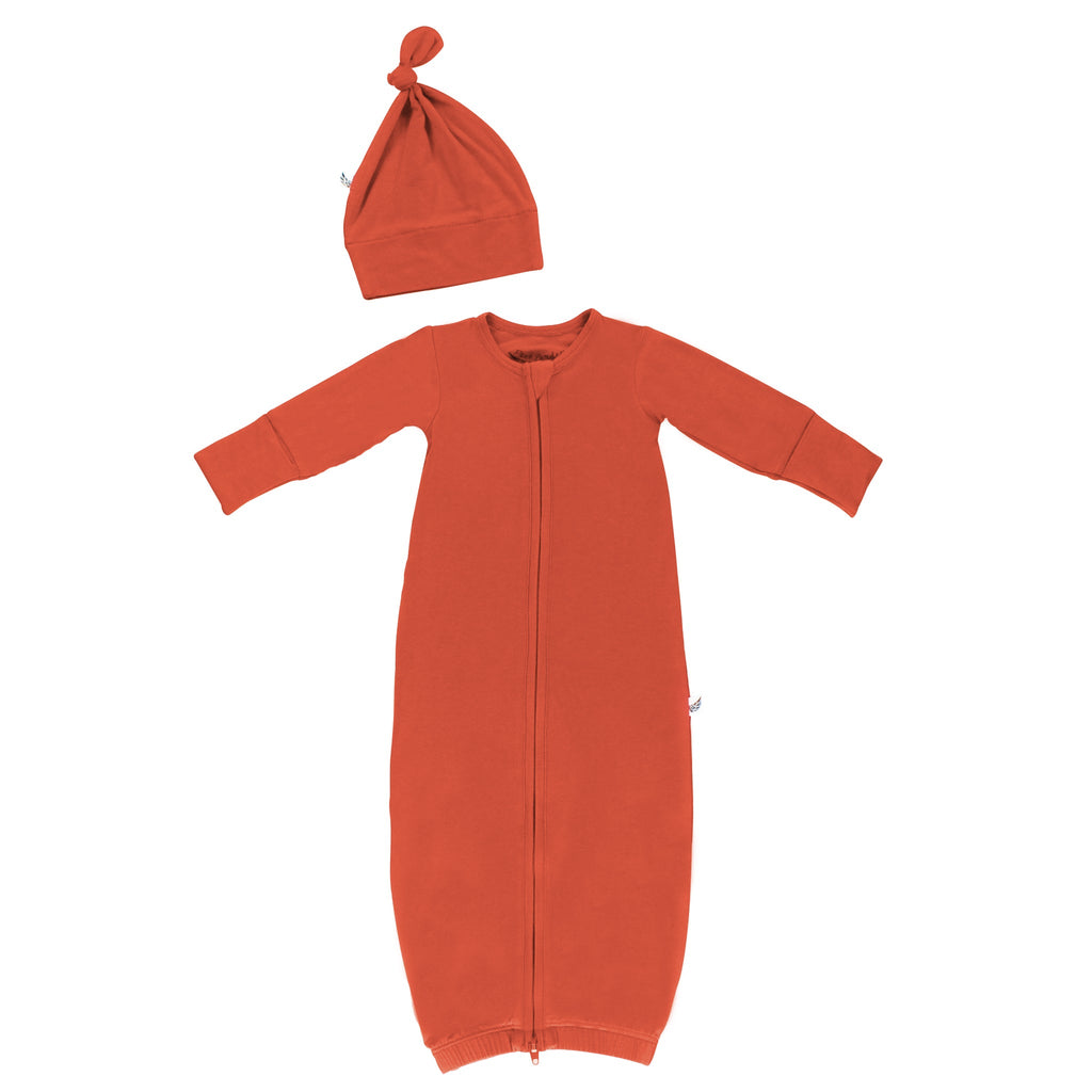 Rust Newborn Gown & Knot Hat Set - HoneyBug 