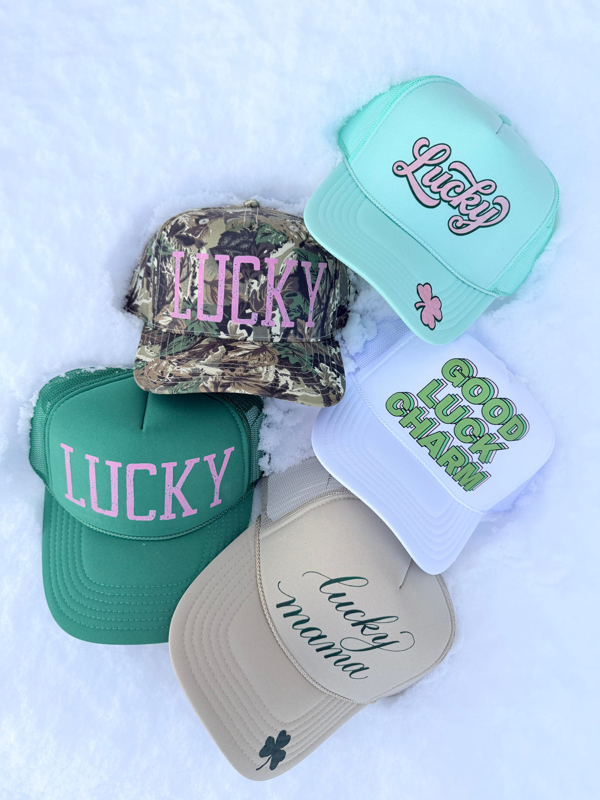 GOOD LUCK CHARM ♡ printed trucker hat