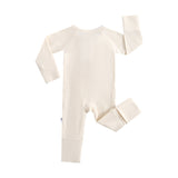 Oatmeal Ribbed Zippered Baby Romper