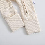 Oatmeal Ribbed Zippered Baby Romper