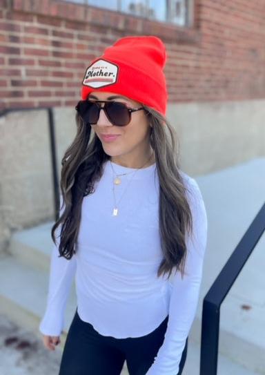 RETRO Mother Patch Beanie - Neon Orange - HoneyBug 