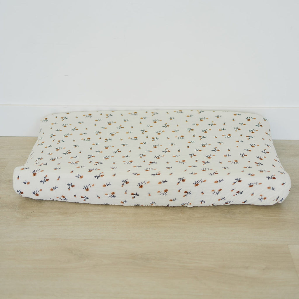 Cream Floral Changing Pad Cover - HoneyBug 