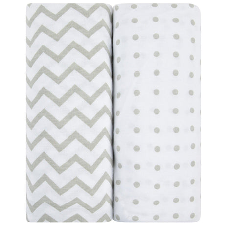Waterproof Bassinet Sheet Set - Grey Chevron & Polka Dot - HoneyBug 