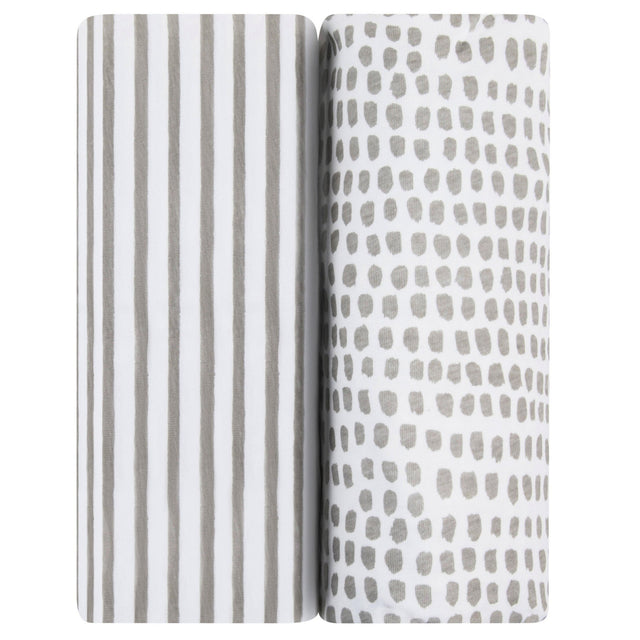 Waterproof Changing Pad Cover | Cradle Sheet Set - Taupe Stripes & Splash - HoneyBug 