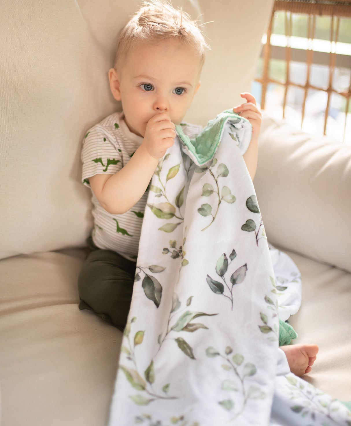 Premium Baby & Toddler Minky Blanket - Eucalyptus Greenery - HoneyBug 