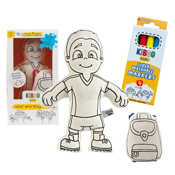 Kiboo Kids Soccer Series: Soccer Boy Doll - Colorable and Washable for Creative Play - HoneyBug 