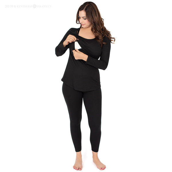 Jane Nursing Pajama Set | Black - HoneyBug 