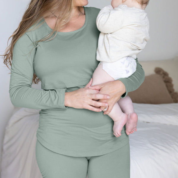Jane Nursing Pajama Set | Sage - HoneyBug 