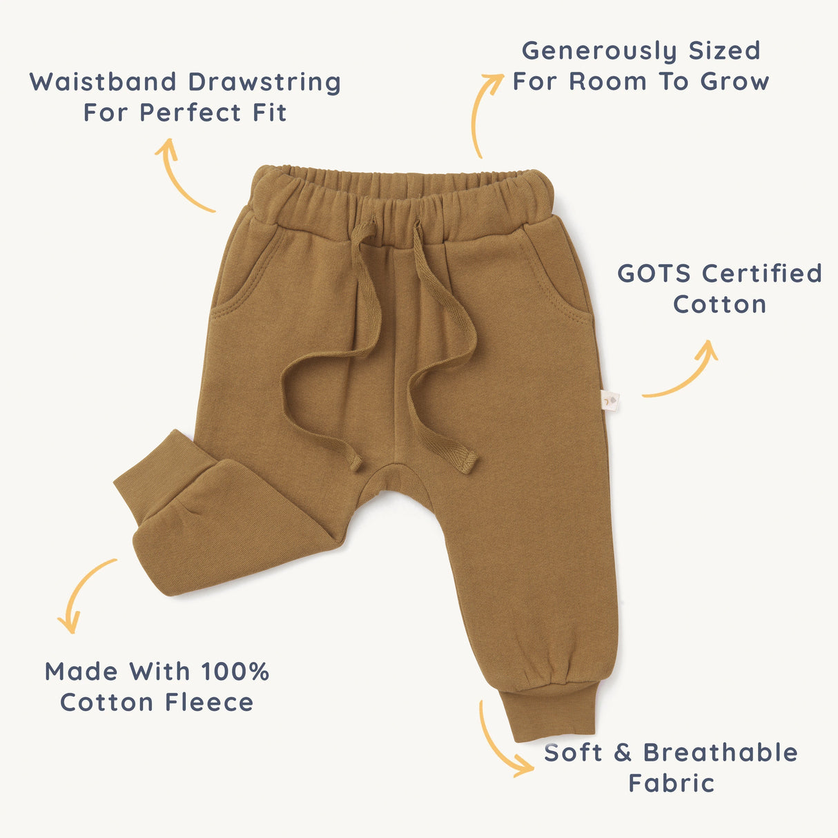 Organic Baby Toddler Jogger Pants - Tan - HoneyBug 