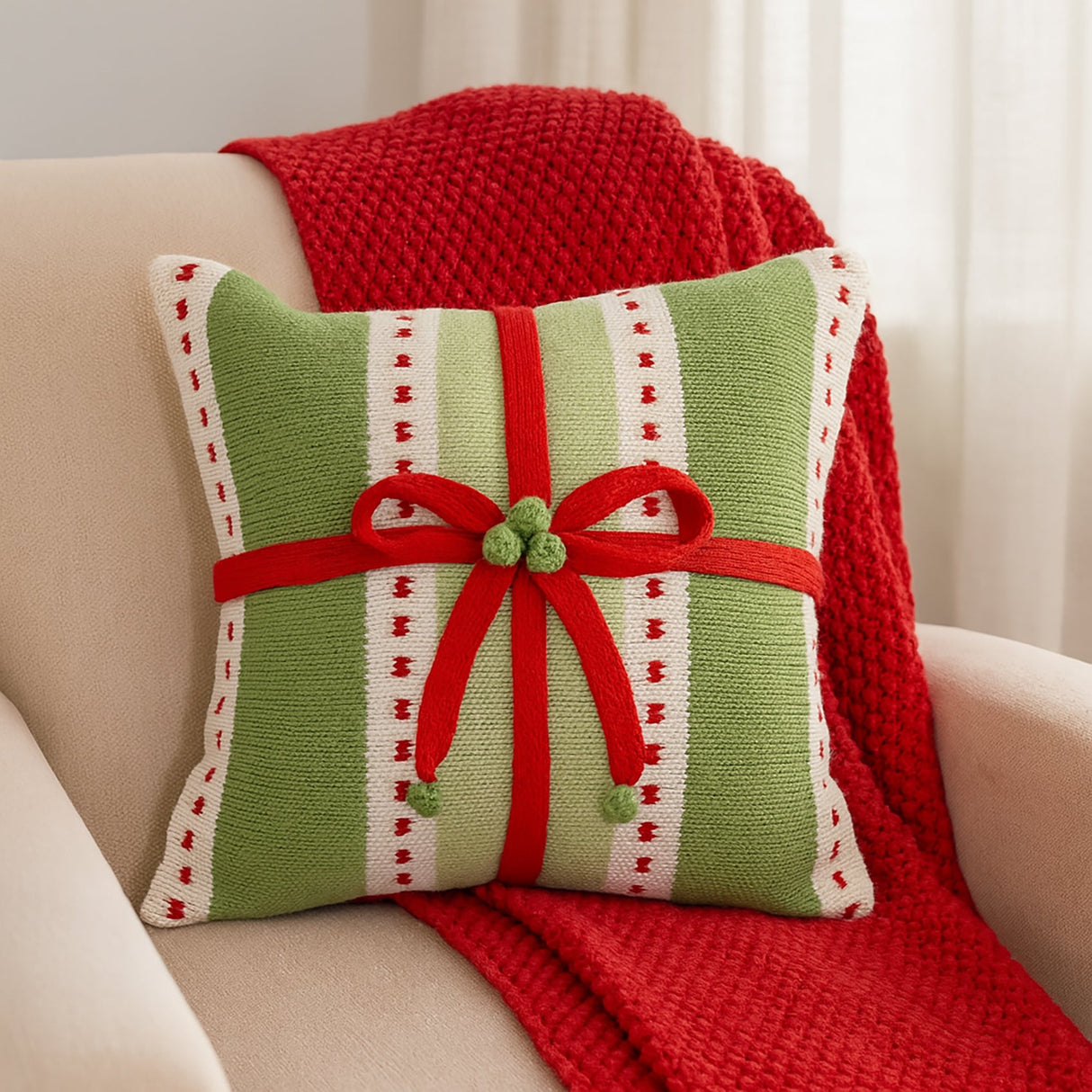 Green Stripe Gift 10" Pillow