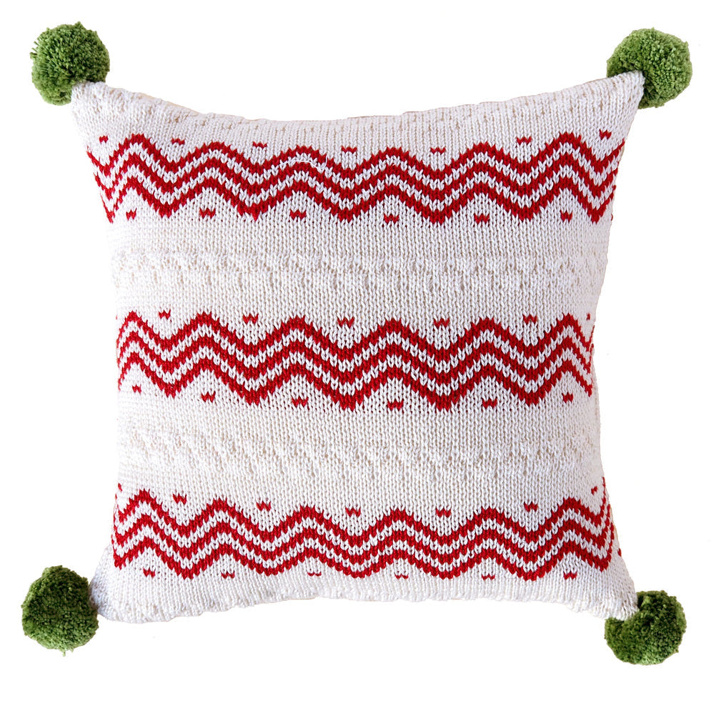 Zig Zag Stripe 10" Pillow, Ecru/Red