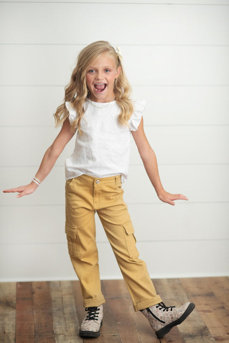 Khaki Denim Cargo Pant - HoneyBug 