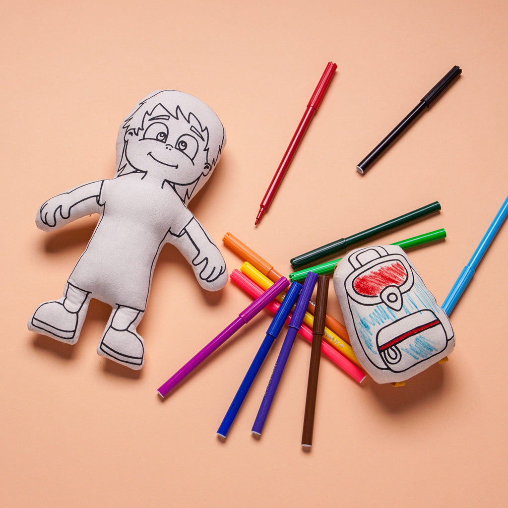 Kiboo Kids Doll for coloring - Gender Neutral - Kid with Bangs - HoneyBug 