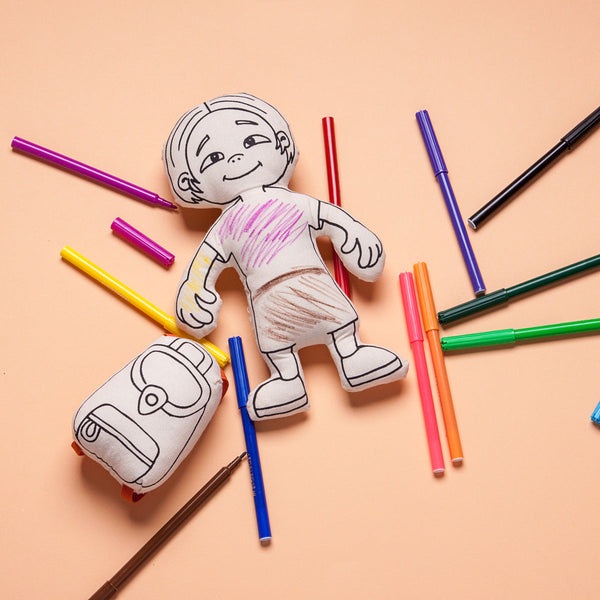 Kiboo Kids: Doll for coloring - Gender Neutral - Kid with Parted Hair - HoneyBug 