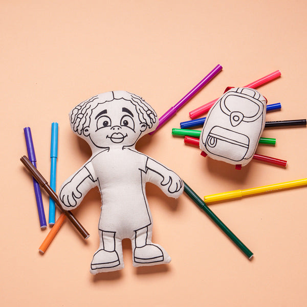 Kiboo Kids: Doll for coloring - Gender Neutral - Kid with Locks - HoneyBug 