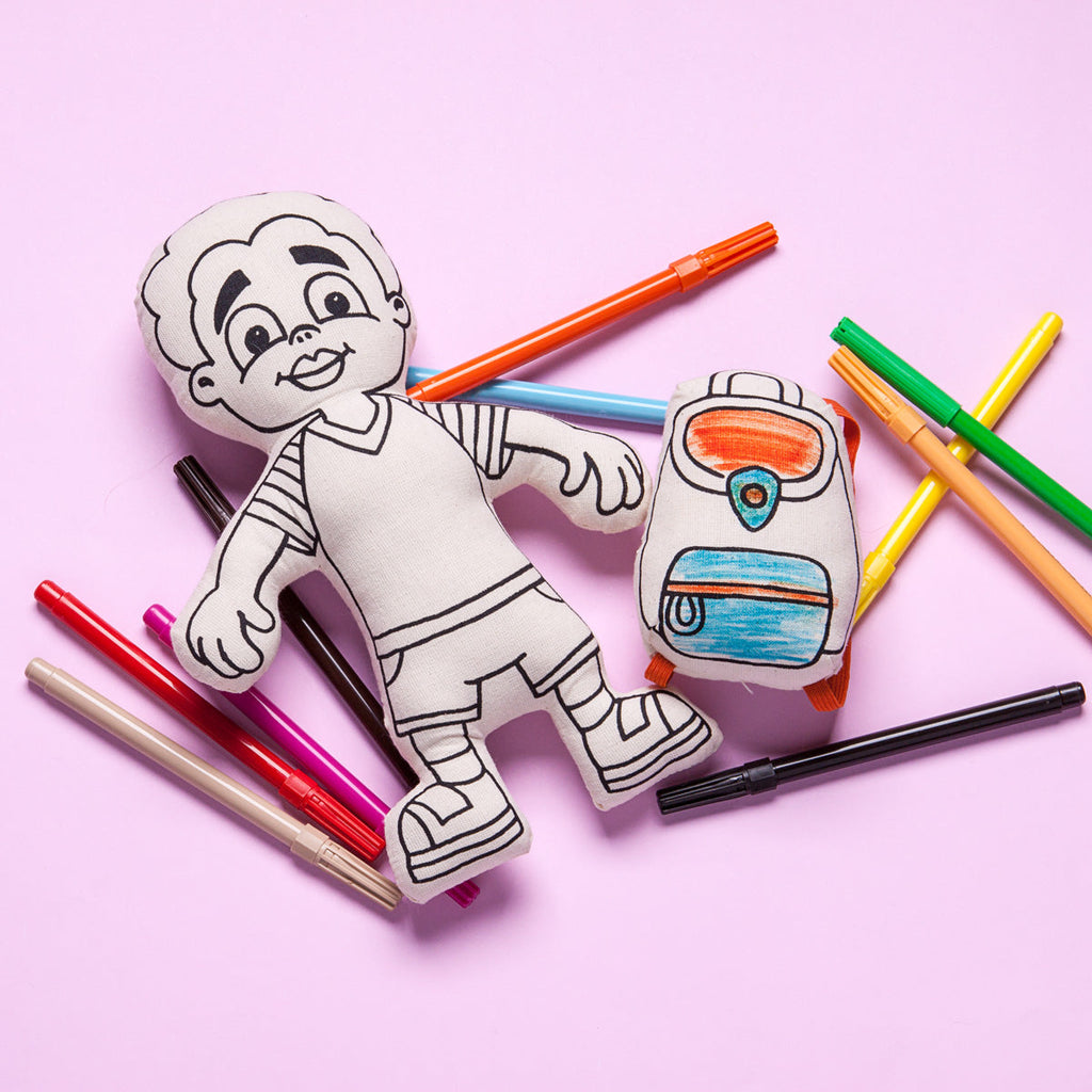 Kiboo Kids: Boy with Striped T-Shirt - Colorable and Washable Doll for Creative Play - HoneyBug 