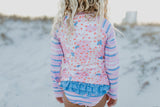 Elsie Pink Blue Abstract Long Sleeve Rash Guard Swimsuit - HoneyBug 