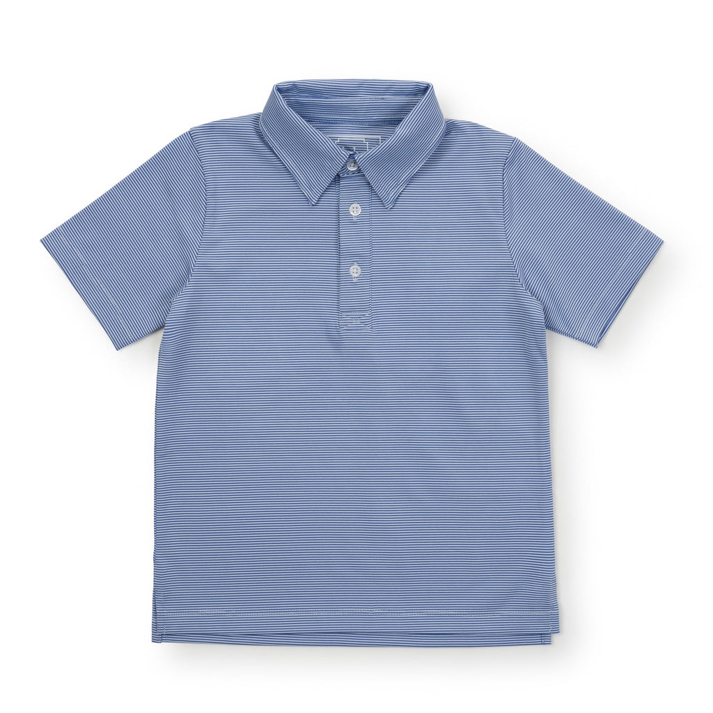 Will Boys' Golf Performance Polo Shirt - Blue Stripes - HoneyBug 