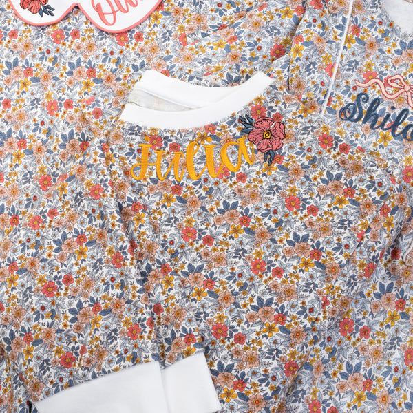 Janann Women's Pima Cotton Sweatshirt Short Set - Falling For Floral - HoneyBug 