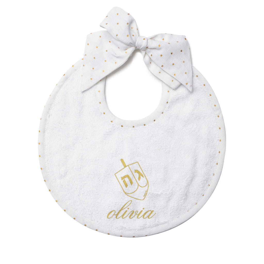 Hanukkah Newborn Bib Gold Dot - HoneyBug 