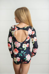 Black Floral Leotard - HoneyBug 