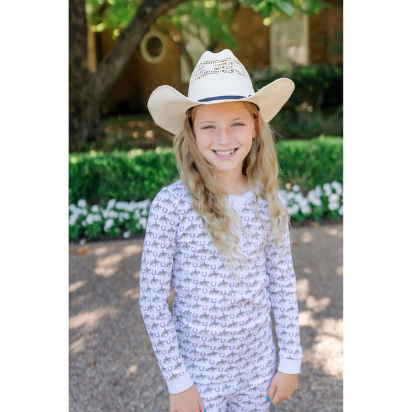 Alden Girls' Pima Cotton Pajama Pant Set - Rodeo Cowgirl - HoneyBug 