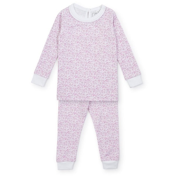 Ava Girls' Pima Cotton Pajama Pant Set - Pretty Pink Blooms - HoneyBug 