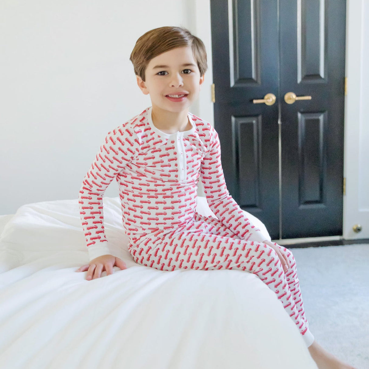 Jack Boys' Pajama Pant Set - Fire Truck Red - HoneyBug 