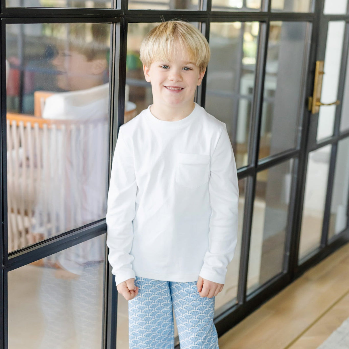 Beckett Boys' Hangout Pant - African Elephants Blue - HoneyBug 