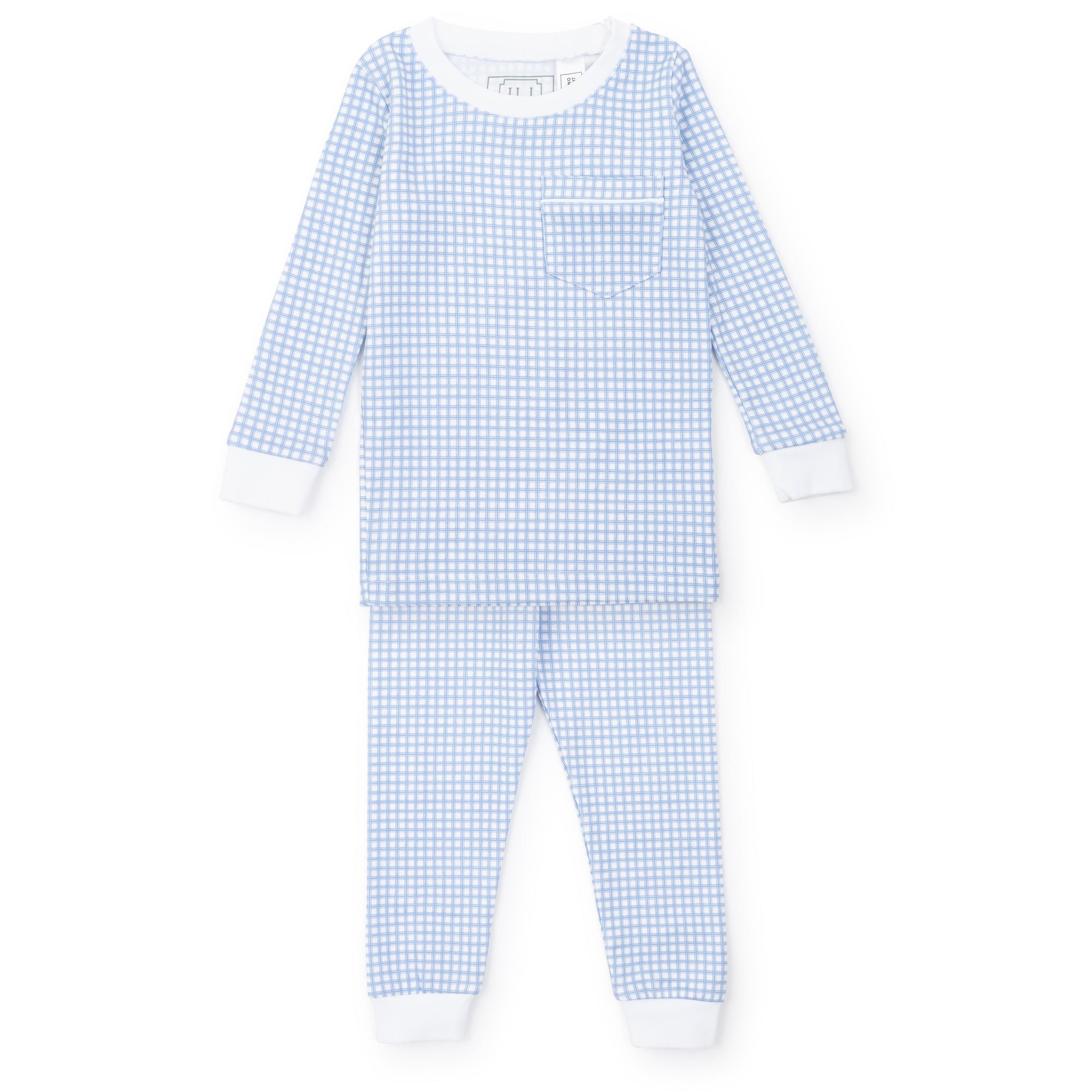 Bradford Boys’ Pima Cotton Pajama Pant Set - Light Blue Box Plaid - HoneyBug 
