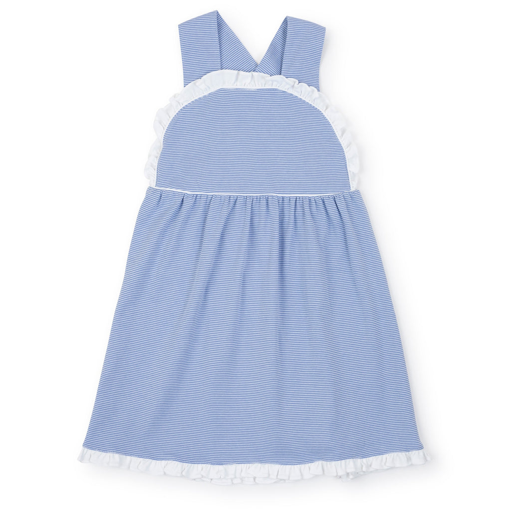Eden Girls' Pima Cotton Dress - Blue and White Stripes - HoneyBug 